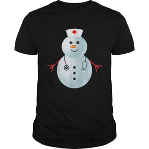 Medical Scrub Top Nurses Hat Wearing Snowman Shirt
